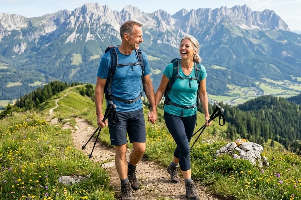 Zwei Wanderer auf einem Bergpfad im Chiemgau – aktiv trotz Sehnen- und Gelenkbeschwerden