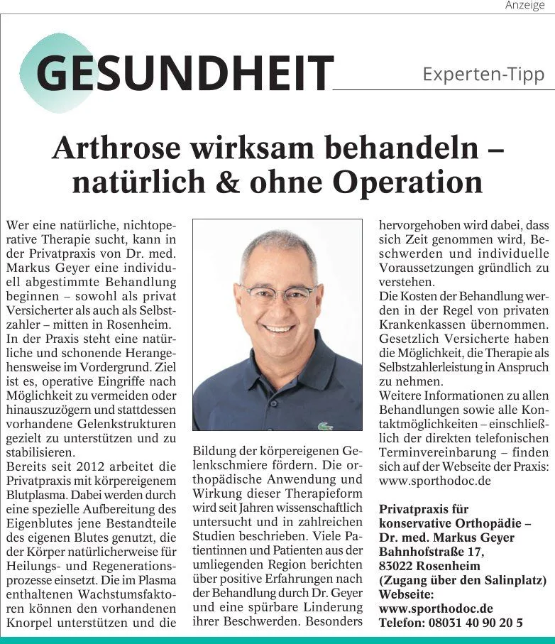 Oberbayrisches Volksblatt vom 09.02.26 – Arthrose wirksam behandeln, natürlich & ohne Operation